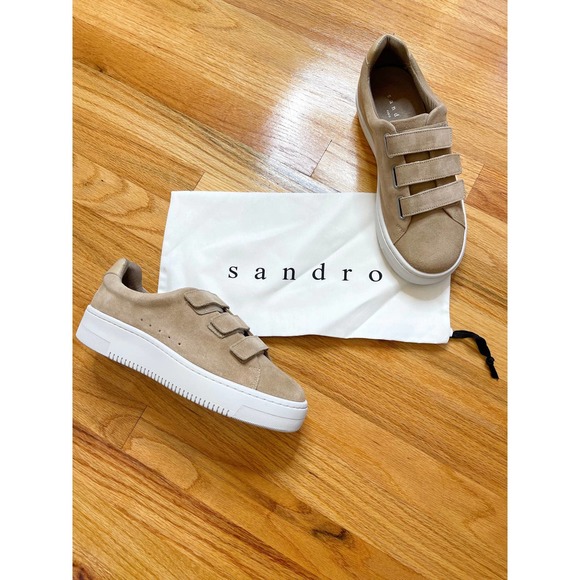 New In Box Sandro NitaPlatform Sneakers in Sable - Picture 2 of 3